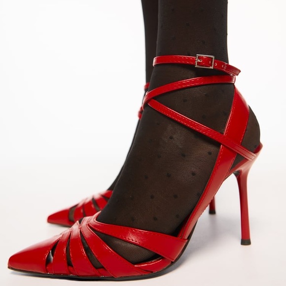 ZARA STRAPPY HEELED STILETTO SHOES RED BRAND NEW WITH TAGS US 6.5 EUR. 37 - Picture 2 of 6